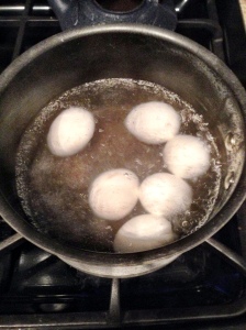 Bring the eggs to a boil